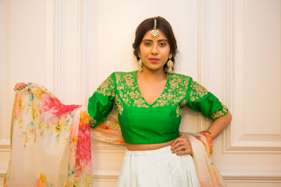 AMANI - Embroidered Lehenga Set with floral Dupatta.